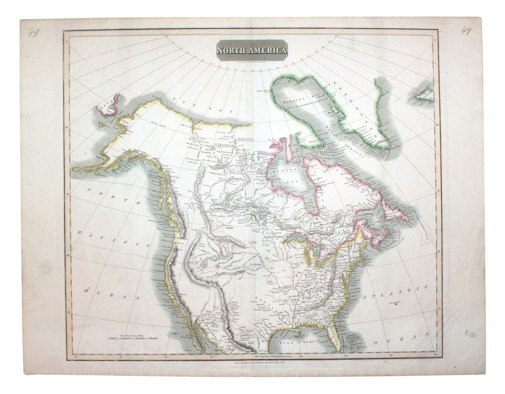 North America: John Thompson. Thomson’s New General Atlas, Edinburgh, 1814. Engraving with original hand coloring. Sheet size: 20 x 24 inches. This beautiful map is John Thomson’s important 1814 interpretation o