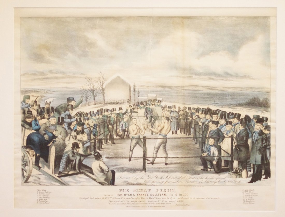 The Great Fight, Between Tom Hyer & Yankee Sullivan...: The Great Fight, Between Tom Hyer & Yankee Sullivan, for $10,000. James Baillie. hand-colored lithograph. New York: The New York Illustrated Times, c. 1850. 17 x 20 1/8 inches, 25 1/2 x 28 5/8 inches 