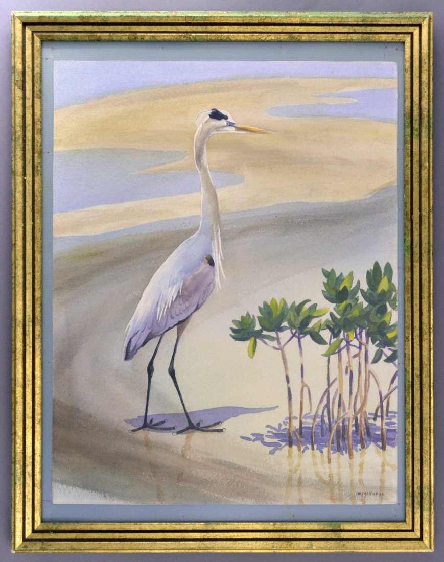 Great Egret (Florida): H. Kane McVickar (1913-2002). Great Egret -- Florida. American: Mid 20th Century. Watercolor on paper. Signed lower right H.K. McVickar. 18 x 14 inches, overall. 21.75 x 17 inches framed. Natural hist
