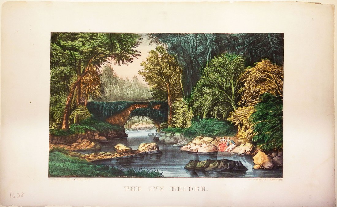 The Ivy Bridge: Currier & Ives. Hand-colored Lithograph. New York: Currier & Ives. 12 x 17 3/4 inches