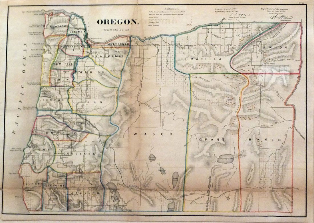 Lithographed Map of Oregon, 1866 (1 of 2)
