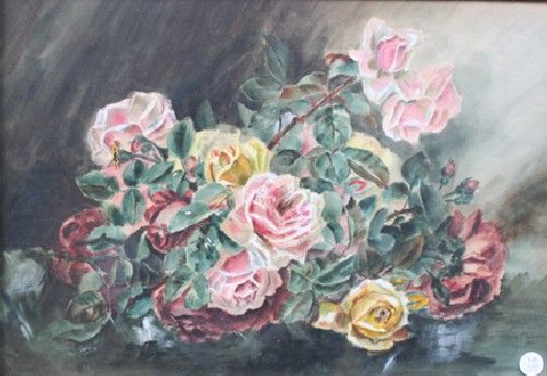 Florence Daniel, 20th century, Still Life with Fl: Florence Daniel 20th century Still Life with Flowers watercolor 16 x 23 1/2 inches.