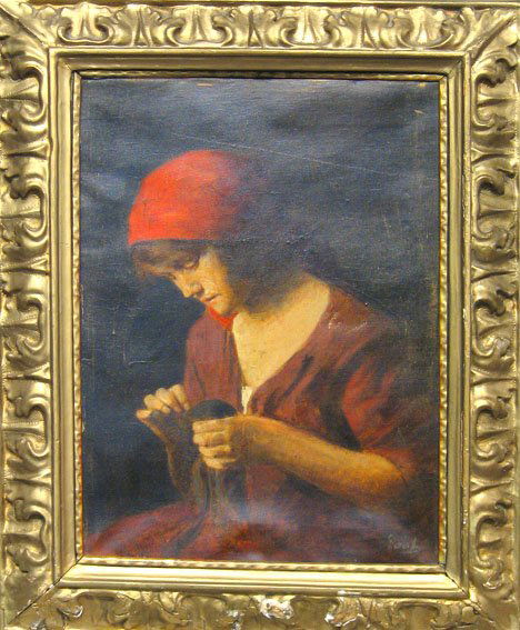 ARMIN GLATTER (HUNGARIAN, 19TH - 20TH C.) WOMAN: ARMIN GLATTER(HUNGARIAN, 19TH - 20TH C.)WOMAN IN RED SCARF Signed lower right, oil on canvas17 1/2 x 13 in.