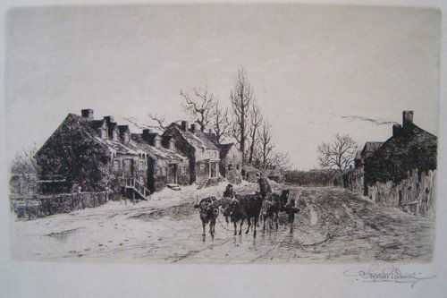 STEPHEN PARRISH (American 1846-1938) A Winter Even: STEPHEN PARRISH (American 1846-1938) A Winter Evening - Winsor, Nova Scotia Pencil signed in the margin. Etching. 7 x 11-3/4 in. Framed