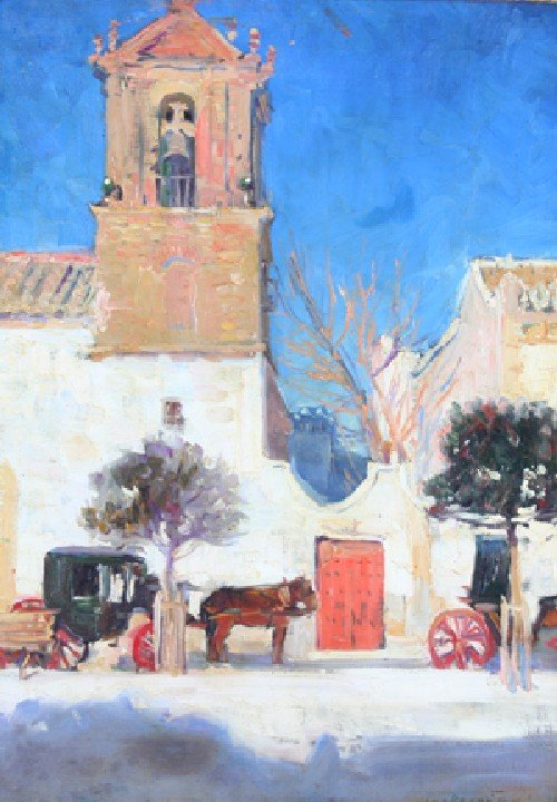 Jane Peterson, (American, 1876-1965), Old Spanish C: Jane Peterson (American, 1876-1965) Old Spanish Church, Granada, Spain oil on canvas signed "Jane Peterson" (lower right) 23 1/2 x 17 1/2 inches.