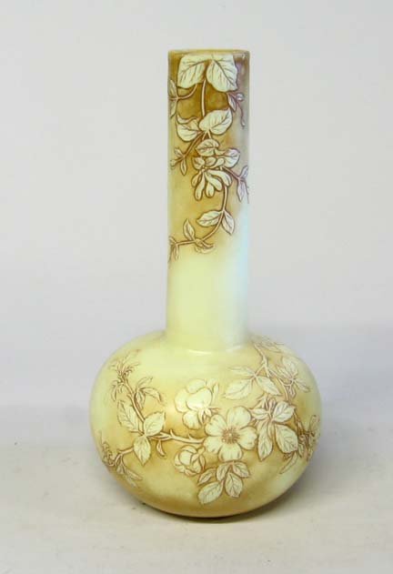 Thomas Webb & Sons cameo glass vase, circa 1900,: Thomas Webb & Sons cameo glass vase circa 1900 Of ovoid form with a slender neck, the sides etched with flowers and foliage, acid stenciled Thomas Webb & Sons. H: 12 in.