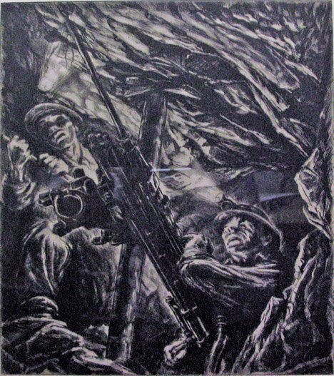 IRWIN D. HOFFMAN, (AMERICAN 1901-1989), ROCKS AND M: IRWIN D. HOFFMAN (AMERICAN 1901-1989) ROCKS AND MAN (DRILLING IN ORE) Pencil signed and titled in the margin. Etching. 13 11/16 x 10 15/16 in. Framed