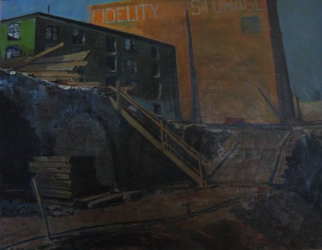 CHARLES TAYLOR, (AMERICAN B. 1910), DEMOLITION - C: CHARLES TAYLOR (AMERICAN B. 1910) DEMOLITION - CHINESE WALL" Signed. Also signed and titled on stretcher. Oil on canvas 29 x 35 3/4 in."