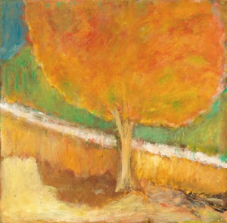WOLF KAHN, (AMERICAN B. 1927),LANDSCAPE WITH TREE: WOLF KAHN (AMERICAN B. 1927) LANDSCAPE WITH TREE Signed W. Kahn" bottom right, oil on canvas 20 x 20 in. (50.8 x 50.8cm)"