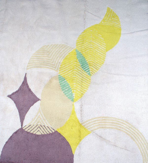 A Modern Wool Tufted Carpet, Edward Fields, 13 fe: A Modern Wool Tufted Carpet, Edward Fields, with a geometric design in cream, brown and yellow. 13 feet 9 inches x 12 feet 2 inches. Property from a Midwest Museum