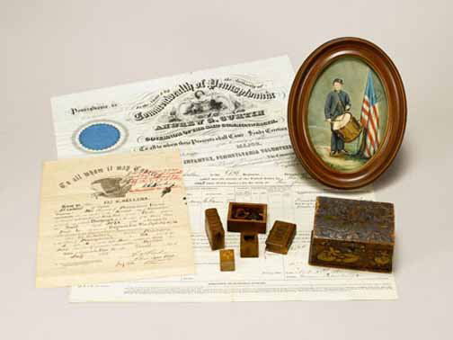 Civil war material relating to Lt. Col. Eli G. Se: Civil war material relating to Lt. Col. Eli G. Sellers 1860-1877 Comprising seven documents: commissions, Muster-in Roll, and discharge paper for Lt. Col. Sellers, a hand-colored photograph of a drumm