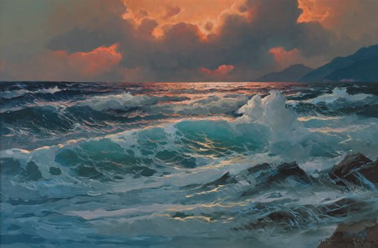 Alexander Dzigurski (Yugoslavian/American, 1911-1: "Untitled Seascapeoil on canvassigned ""A. Dzirgurski"" (lower right)24 x 36 inches."