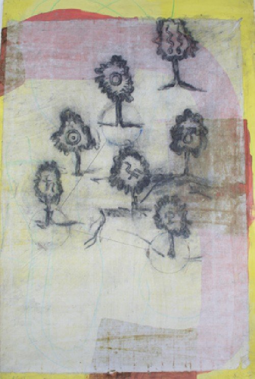 Roberto Juarez, (American, b. 1952), Tree Triangle: Roberto Juarez (American, b. 1952) Tree Triangle mixed media signed "Roberto Juarez, 1999" (lower left) 41 x 27 inches. David Floria Gallery, Aspen Colorado (label on verso).