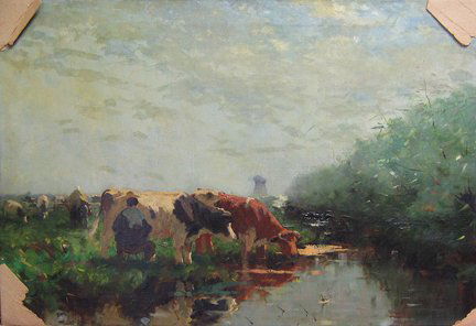 CASTLE WILLIAM KEITH, (AMERICAN 1864-1927), COWS: CASTLE WILLIAM KEITH (AMERICAN 1864-1927) COWS WATERING Signed and dated '07'. Oil on canvas. 20 x 30 in. Unframed.