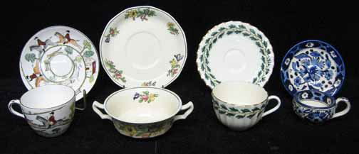 Group of Assorted China, Porcelain and Partial Di: Group of Assorted China, Porcelain and Partial Dinnerware Sets With hand painted fruit plates, pottery mugs, teapots and partial Worcester bone china service.Staffordshire set decorated with figures o