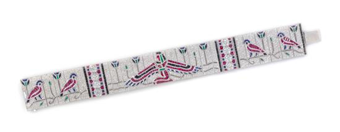 An 18 Karat White Gold, Diamond, Ruby, Sapphire, and (1 of 1)