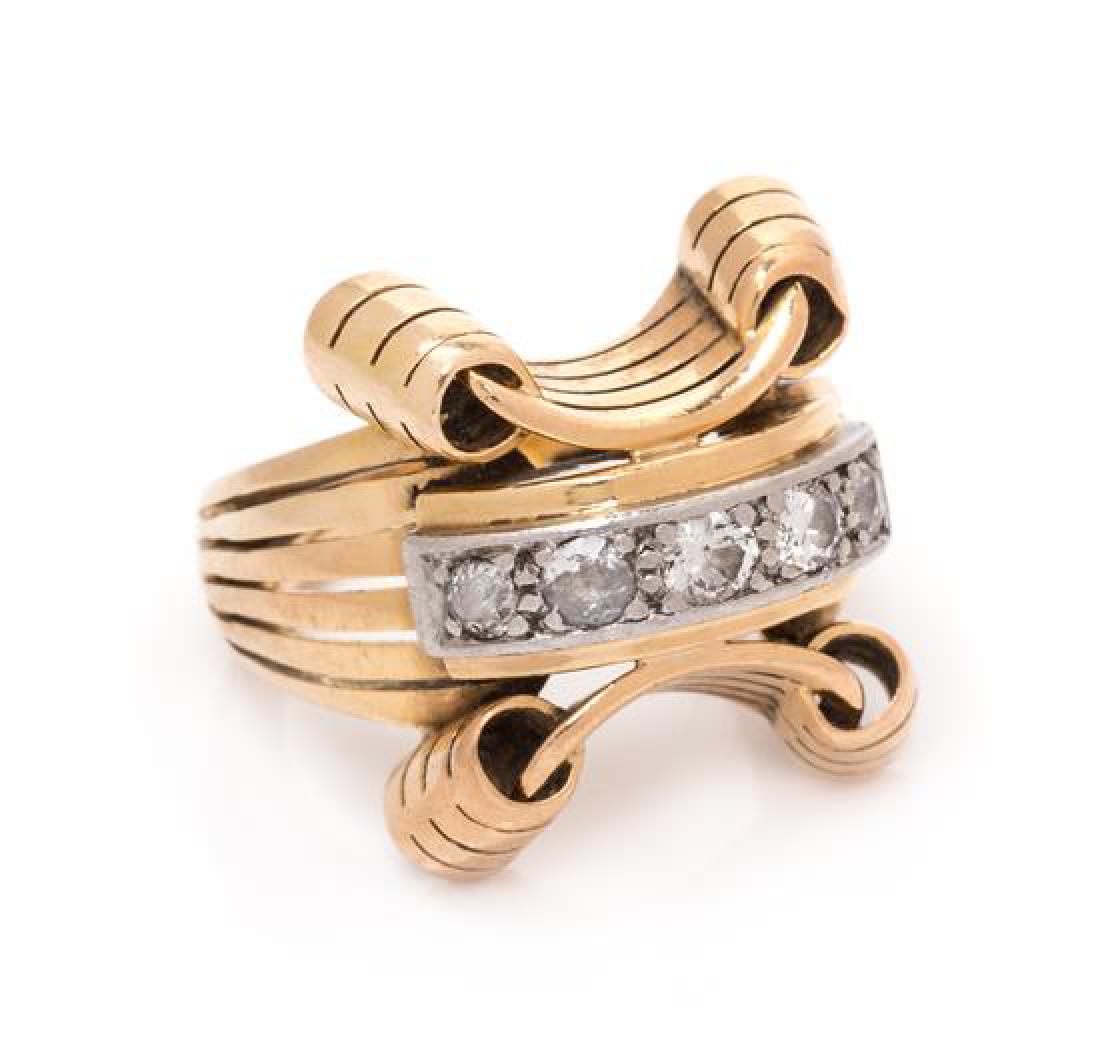A Retro Platinum Topped Rose Gold and Diamond Ring, (1 of 2)