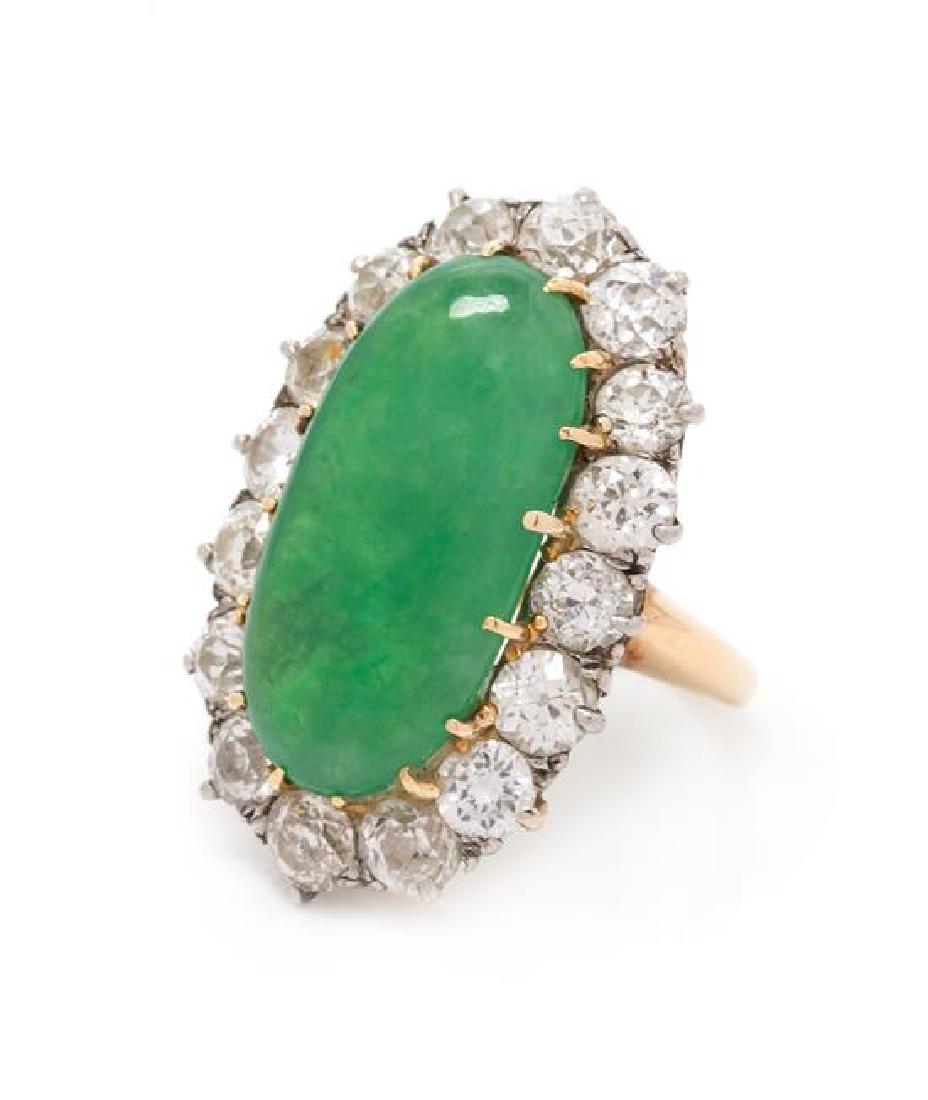 A Platinum Topped Yellow Gold, Jadeite Jade and Diamond (1 of 2)