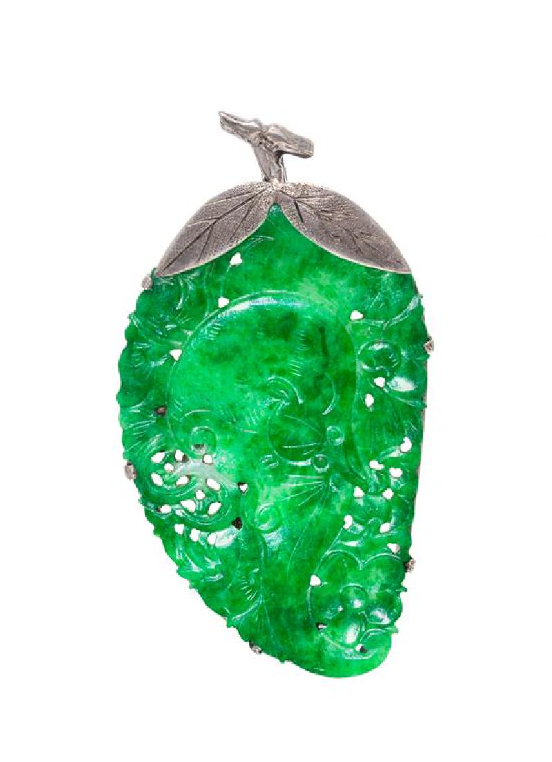 A Silver and Jadeite Jade Brooch, 2.75 dwts. (1 of 2)