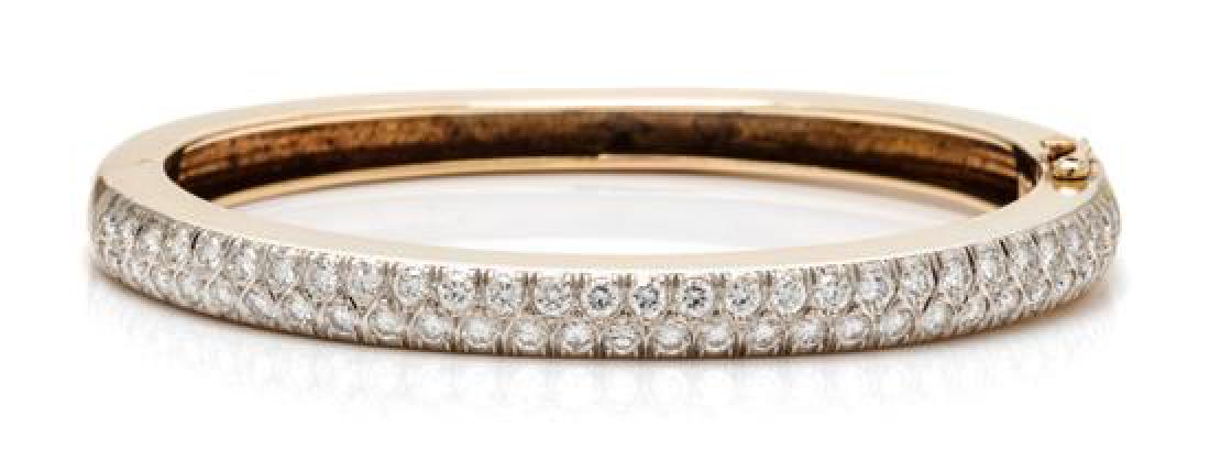 A 14 Karat Yellow Gold and Diamond Bangle Bracelet, (1 of 1)