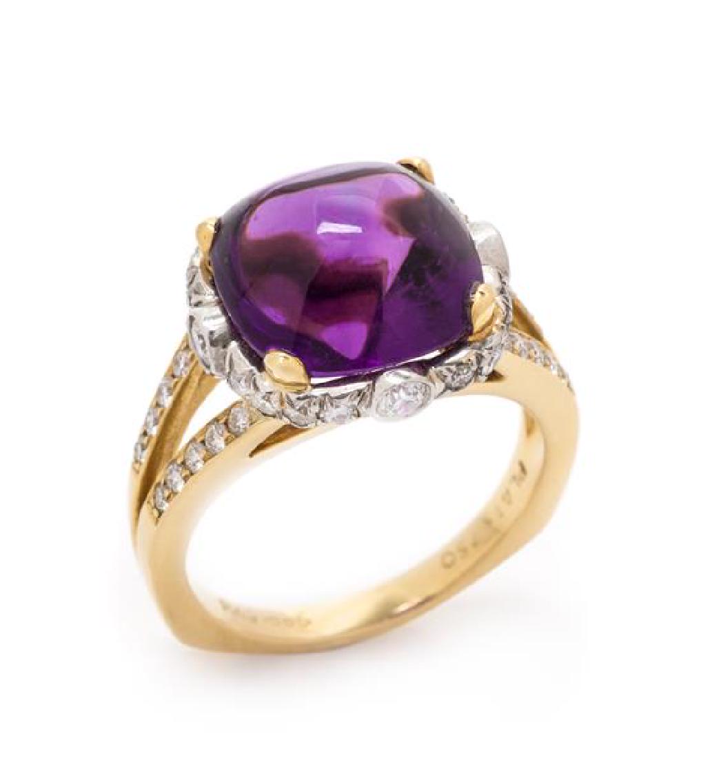 An 18 Karat Yellow Gold, Platinum, Amethyst and Diamond (1 of 2)