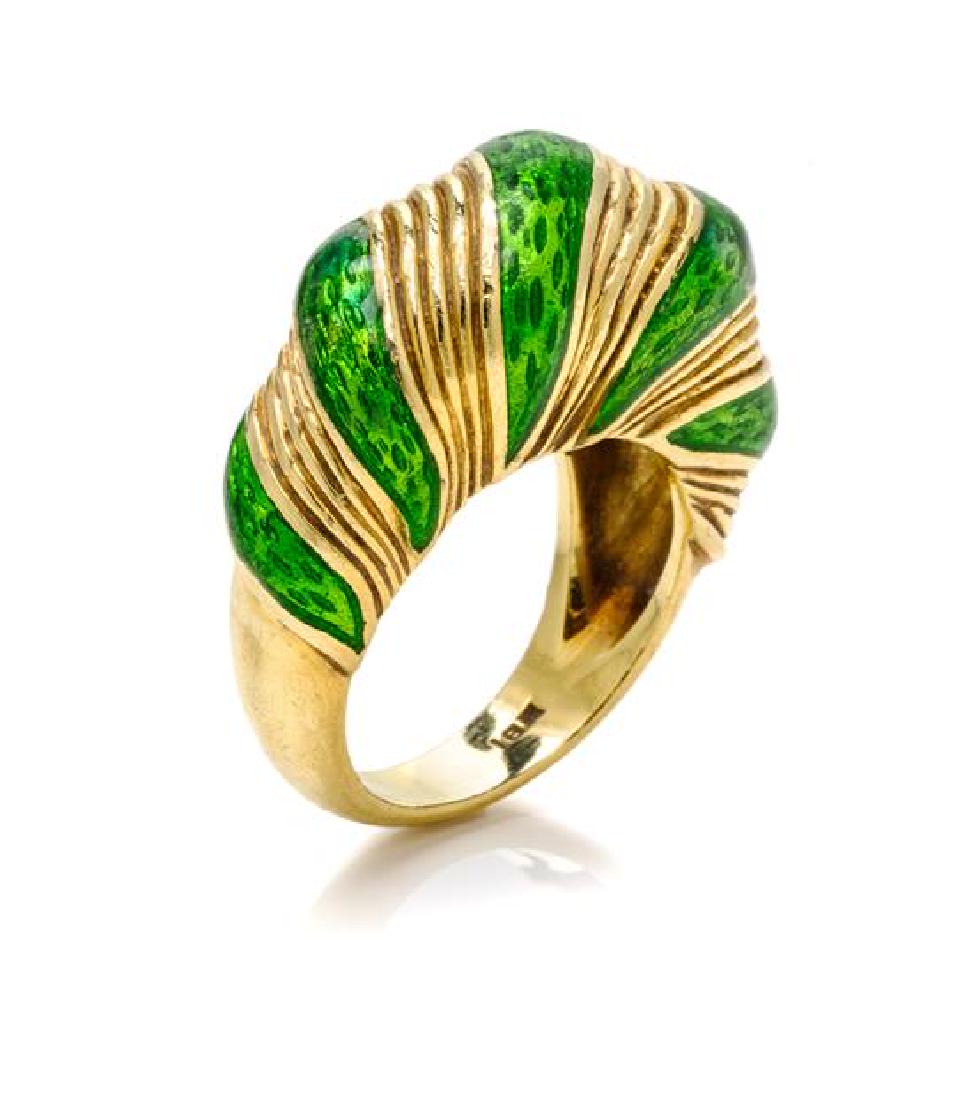 An 18 Karat Yellow Gold and Enamel 'Shrimp' Ring, (1 of 1)