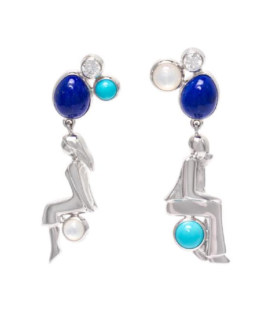 A Pair of 18 Karat White Gold, Lapis Lazuli, Diamond, (1 of 1)