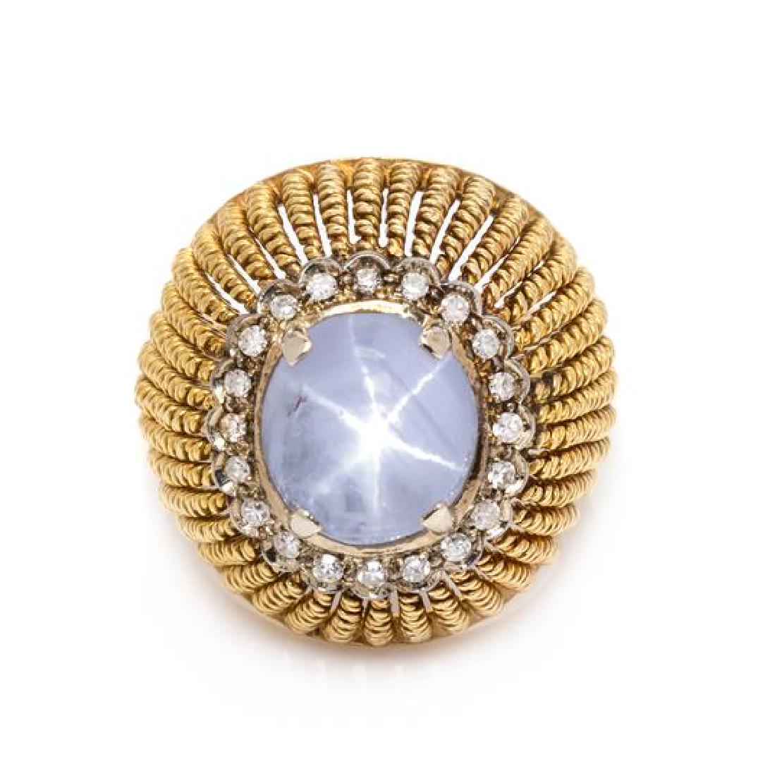 A Bicolor Gold, Star Sapphire and Diamond Bombe Ring, (1 of 2)