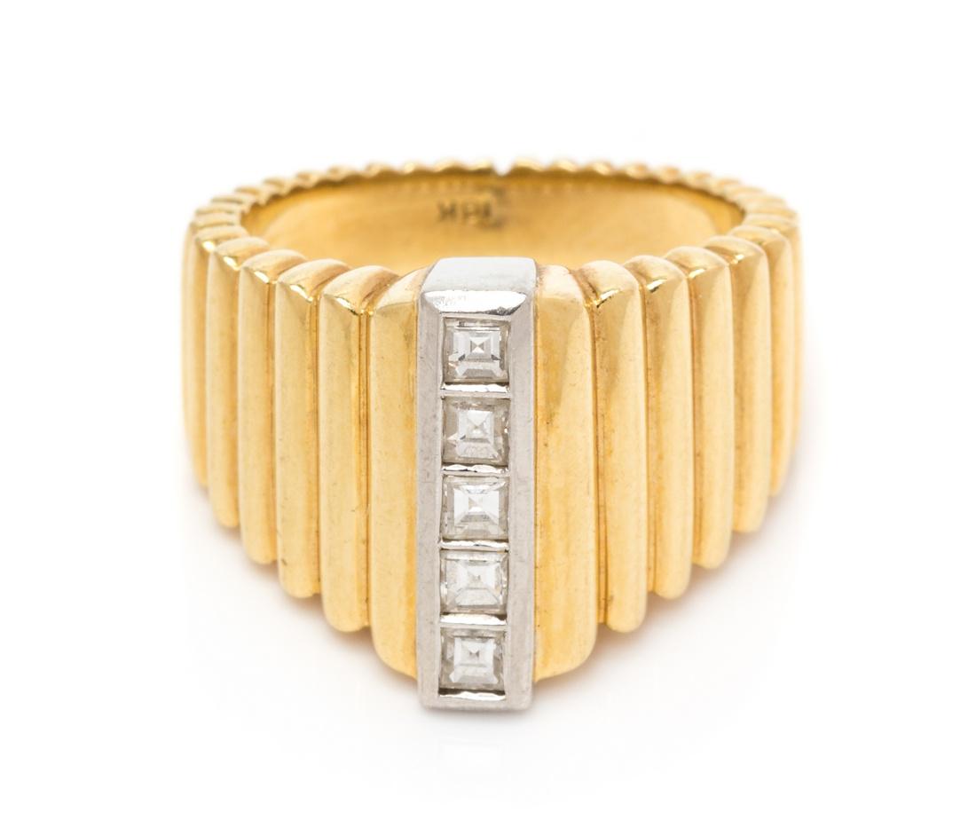 An 18 Karat Yellow Gold, Platinum and Diamond Ring, (1 of 1)
