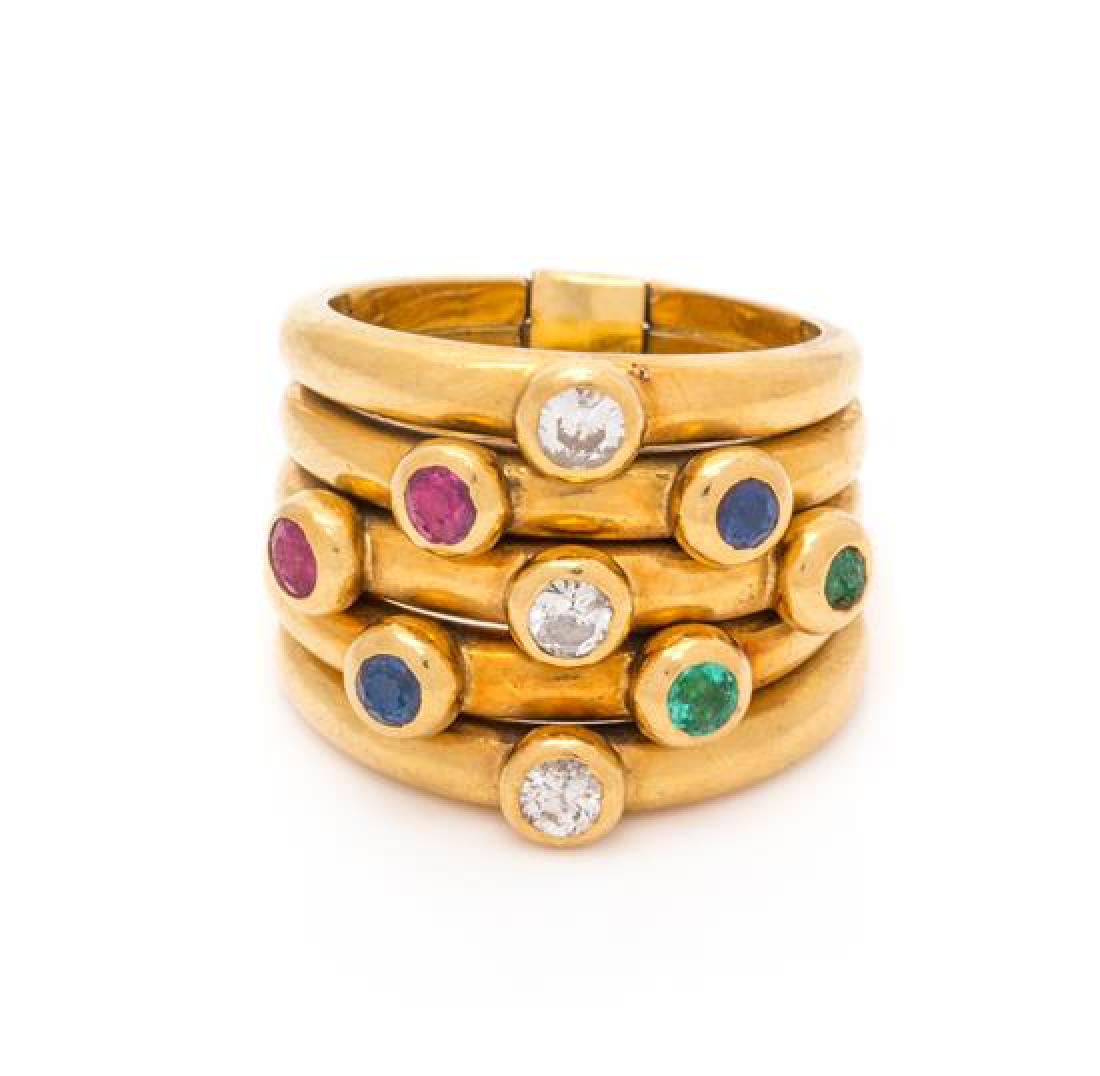 * An 18 Karat Yellow Gold, Diamond and Multigem Hinged (1 of 1)