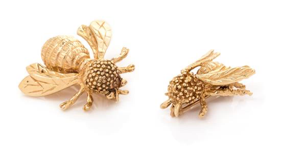 A Pair of 14 Karat Yellow Gold Bee Brooches, 8.10 dwts. (1 of 1)