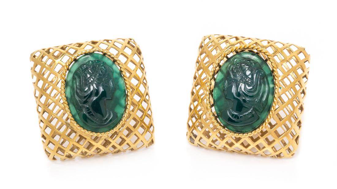 A Pair of 18 Karat Yellow Gold and Glass Cameo (1 of 1)