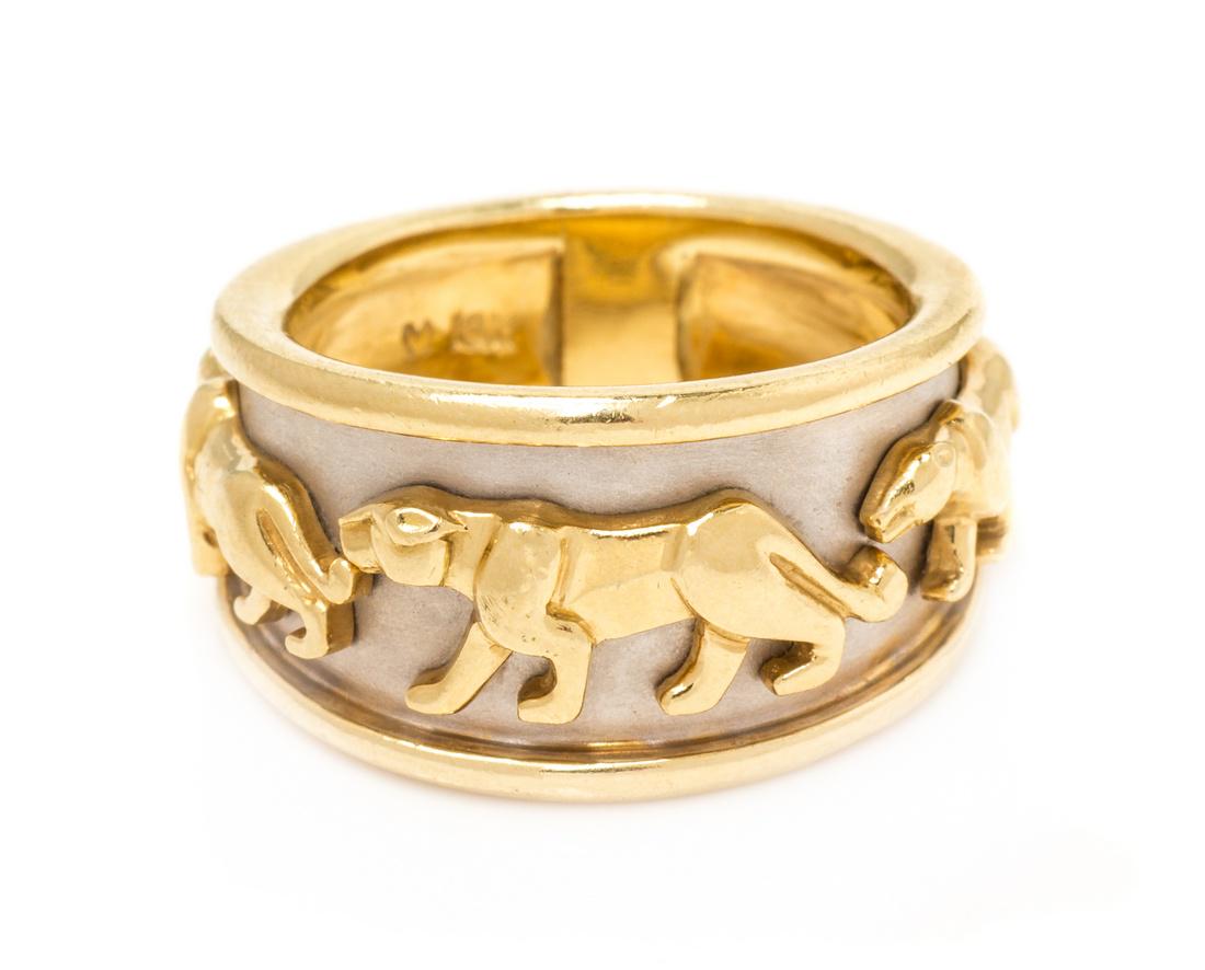 An 18 Karat Bicolor Gold Panther Motif Ring, 9.65 dwts. (1 of 1)
