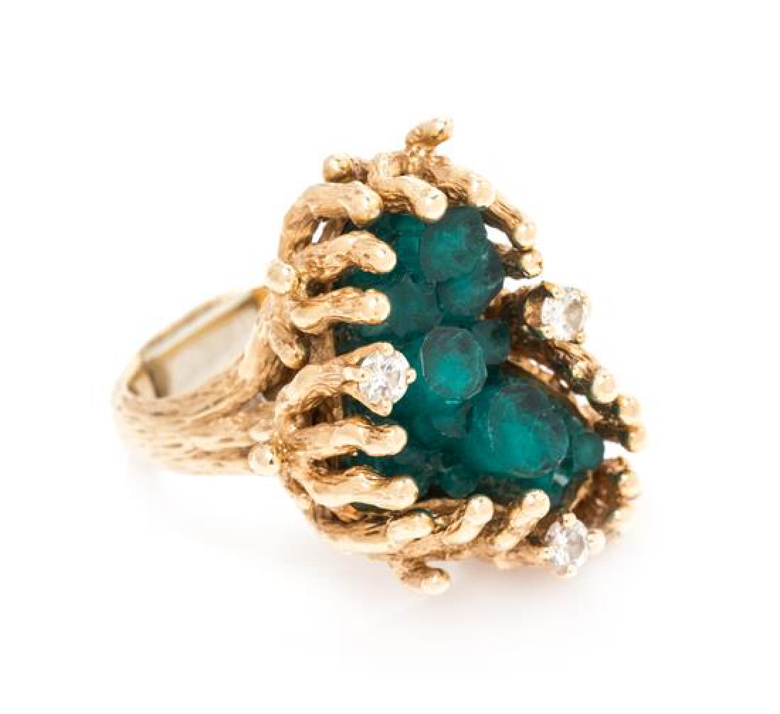 A 14 Karat Yellow Gold, Synthetic Emerald and Diamond (1 of 1)