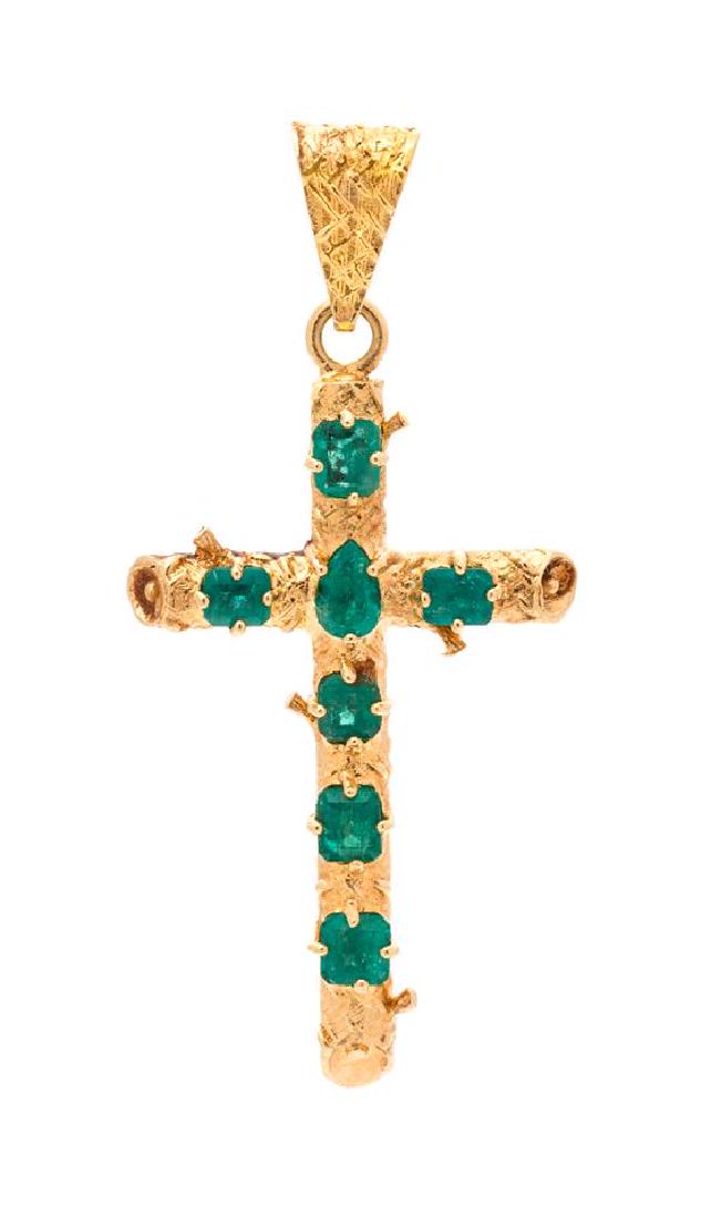* A Yellow Gold and Emerald Cross Pendant, 3.90 dwts. (1 of 1)