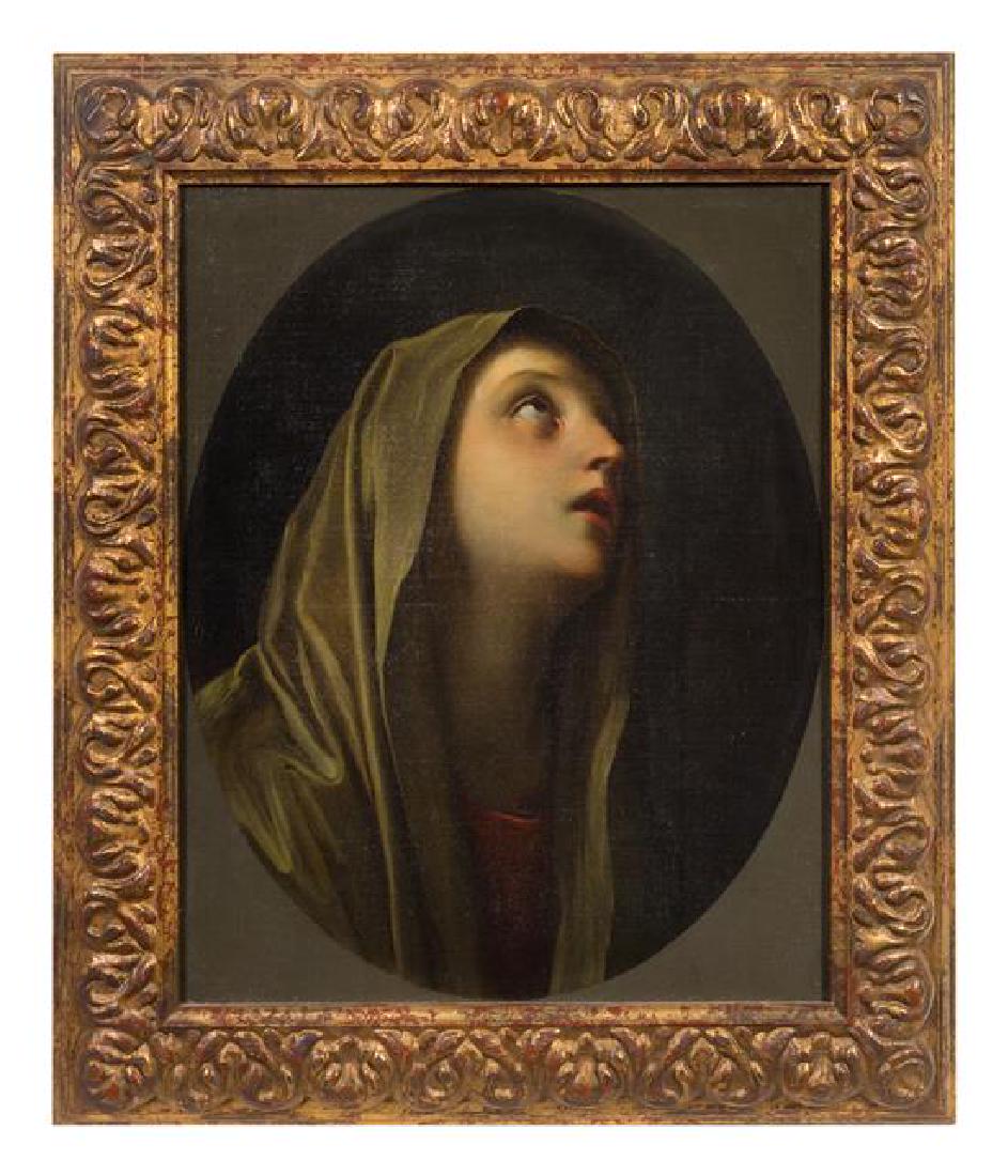 After Guido Reni: After Guido Reni (19th Century) The Virgin, 1872 oil on canvas inscribed, dated and with applied wax seal (verso) 21 5/8 x 17 1/4 inches. Estimate $ 600-800 Frame: 28 x 23 3/4 inches. Please request a
