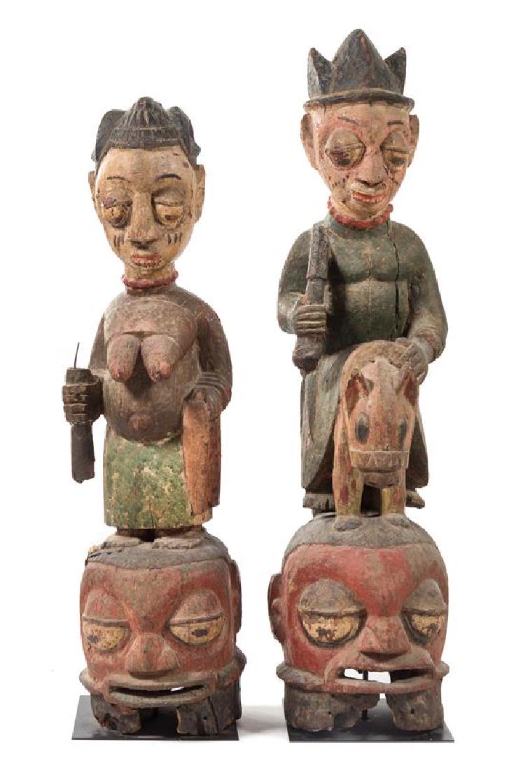 * Two Yoruba Wood Masks Height of taller example 43 1/4 (1 of 1)