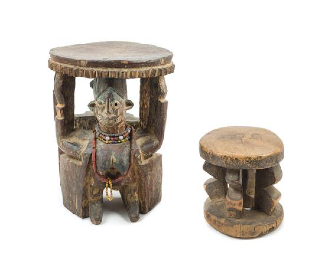 * Two Wood Stools Height of taller example 14 inches. (1 of 1)