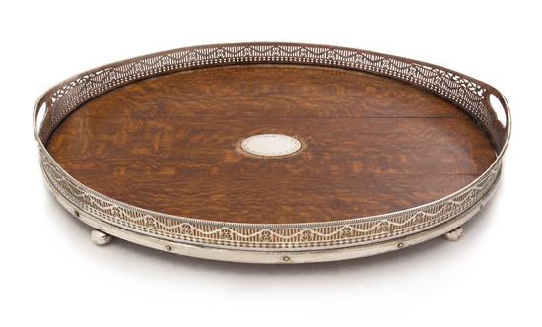 A Victorian Oak, Silver-Plate and Silver Serving Tray (1 of 3)