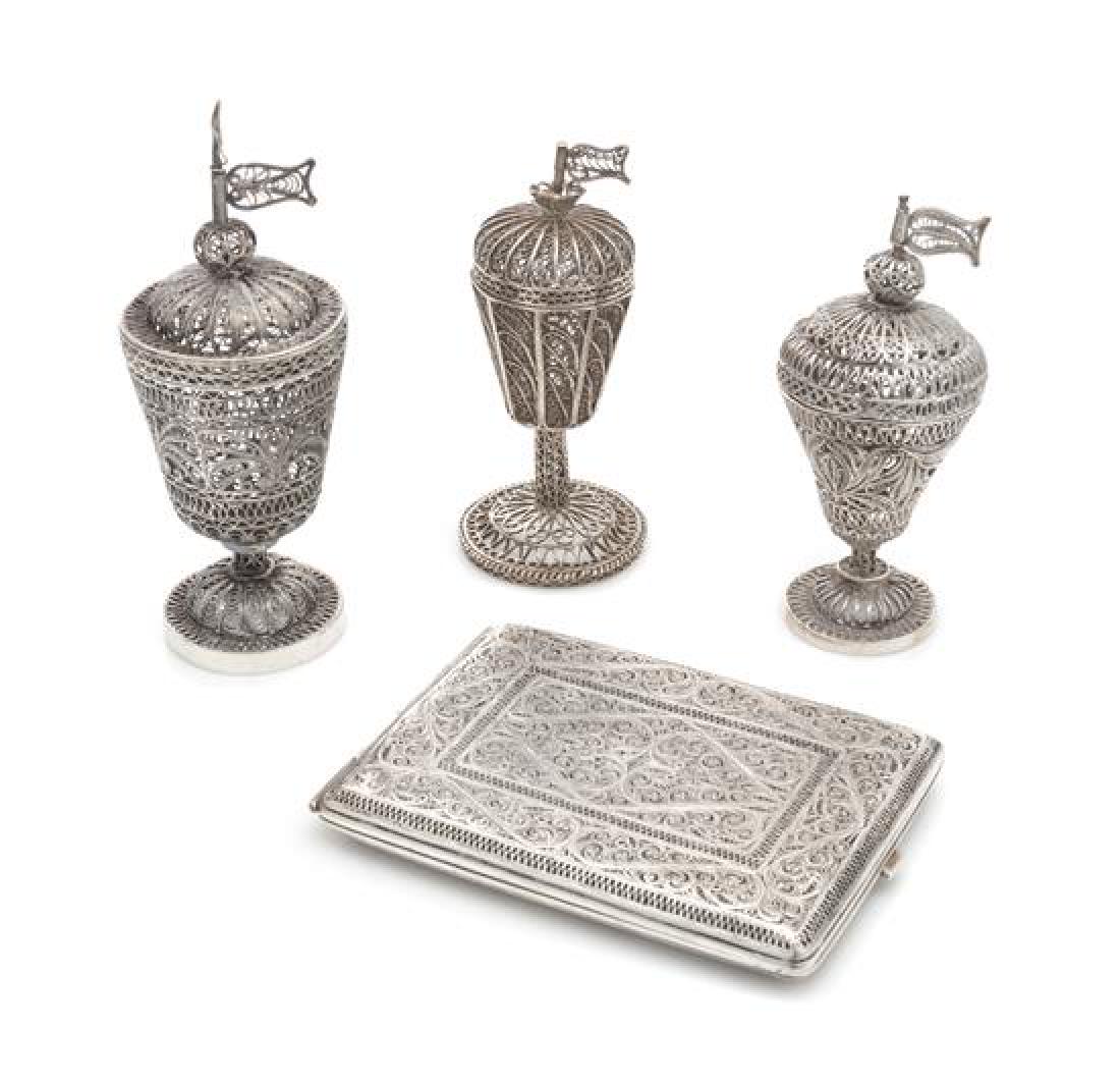 A Group of Four Middle Eastern Silver Filigree Objects (1 of 1)