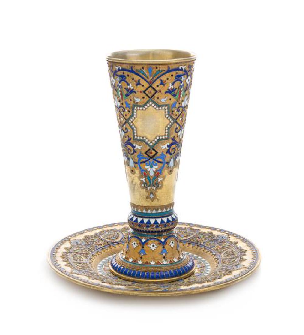 A Russian Silver-Gilt and Enamel Beaker and Underplate (1 of 2)
