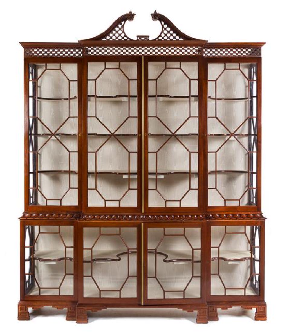 A Chinese Chippendale Style Mahogany Breakfront Vitrine (1 of 1)
