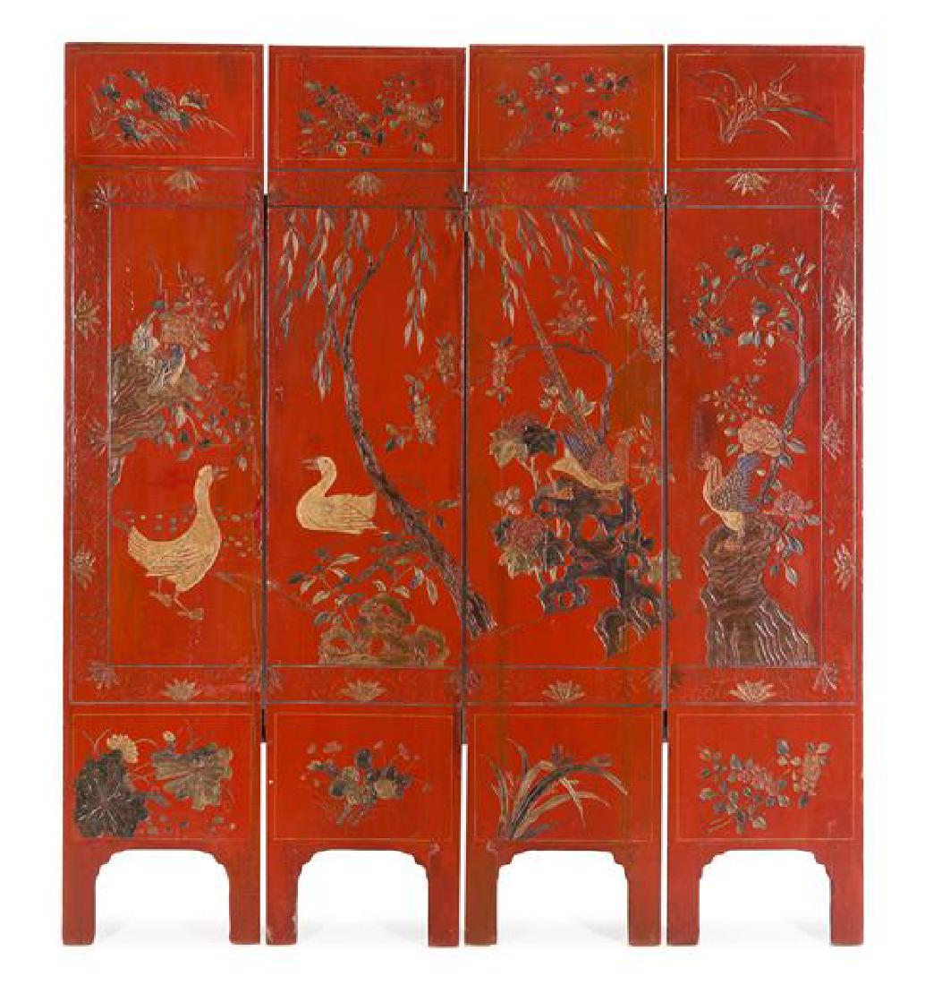 A Chinese Lacquered Four-Panel Floor Screen (1 of 2)