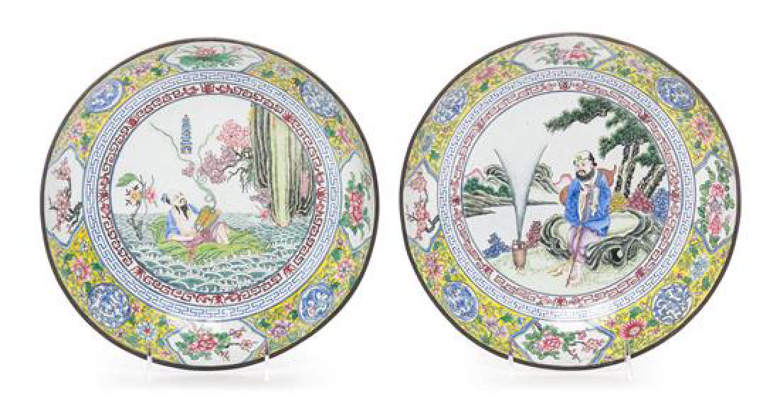 A Pair of Chinese Export Enamel on Copper Shallow Bowls (1 of 1)