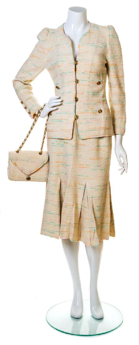 An Adolfo Cream Boucle Skirt Ensemble, (1 of 2)