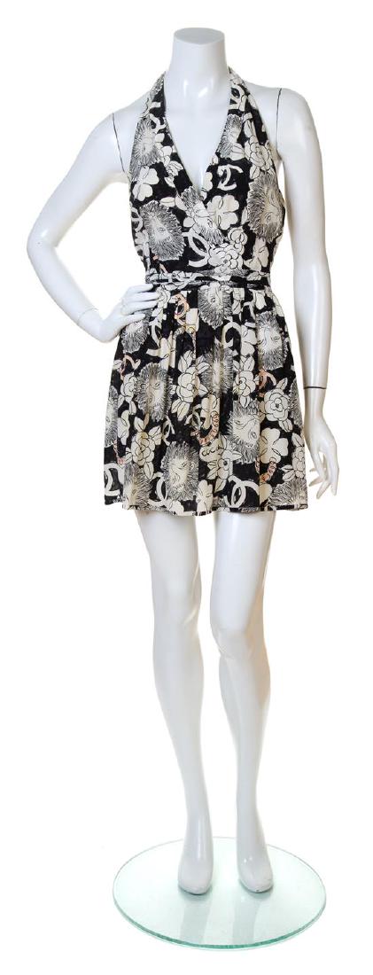 A Chanel Black and White Silk Lion Print Halter Dress, (1 of 2)