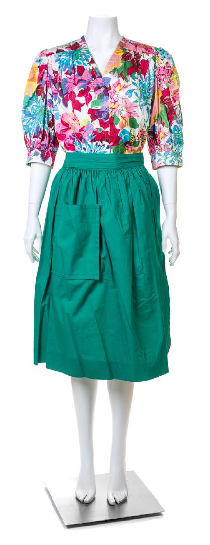 A Givenchy Multicolor Cotton Floral Top and Green Skirt (1 of 3)