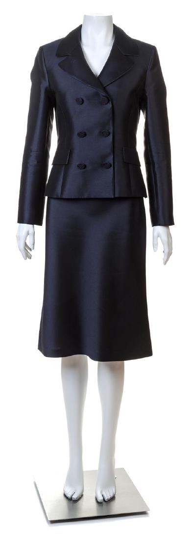 An Oleg Cassini Navy Silk Skirt Suit, (1 of 3)