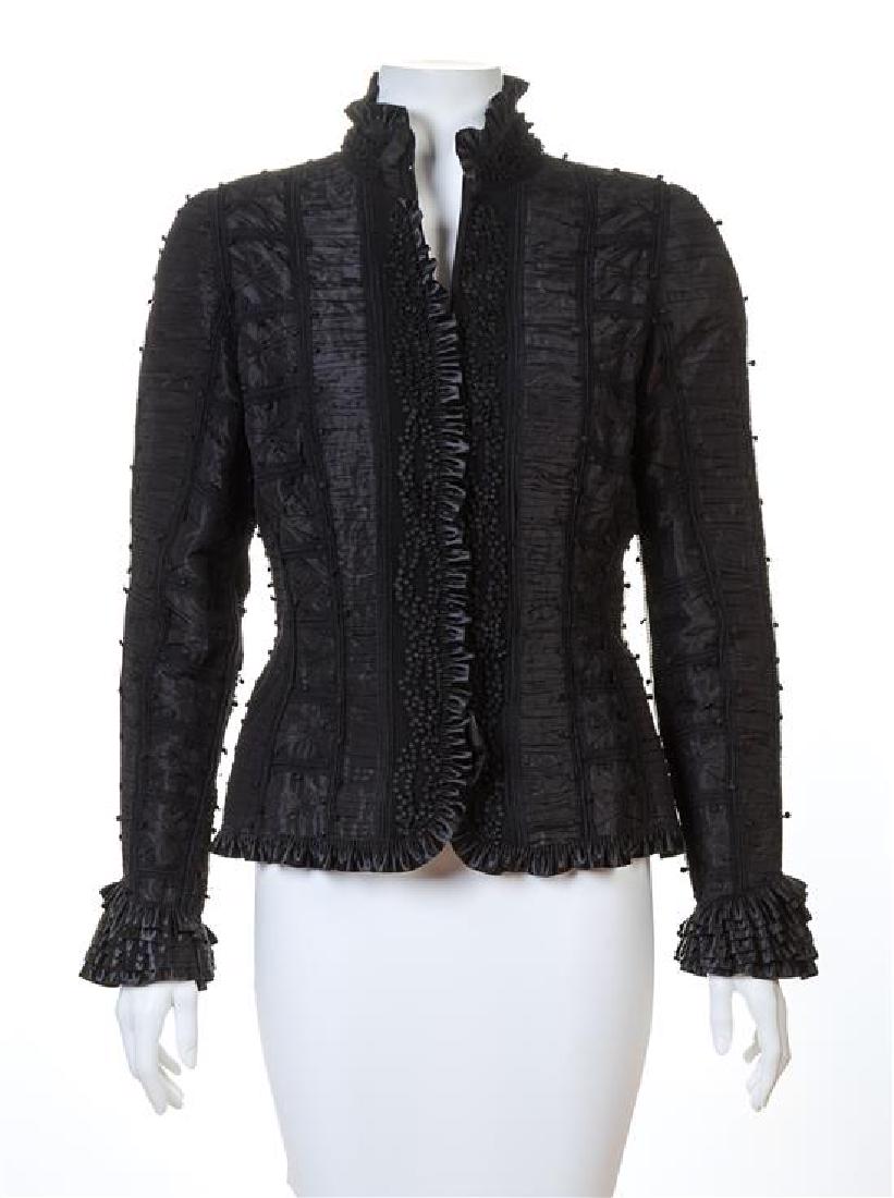 An Oscar de la Renta Black Silk Ruched Evening Jacket, (1 of 3)