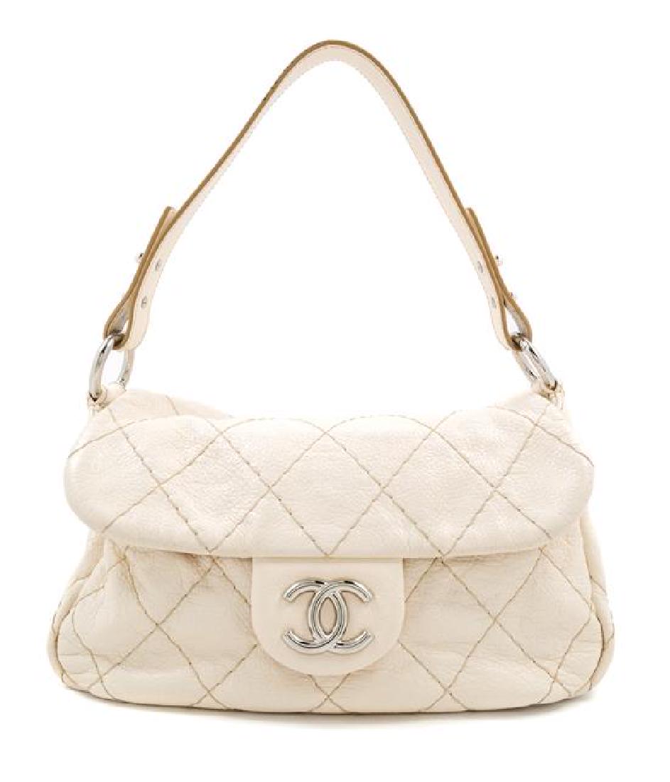 A Chanel Cream Leather Wild Stitch Shoulder Bag, (1 of 3)